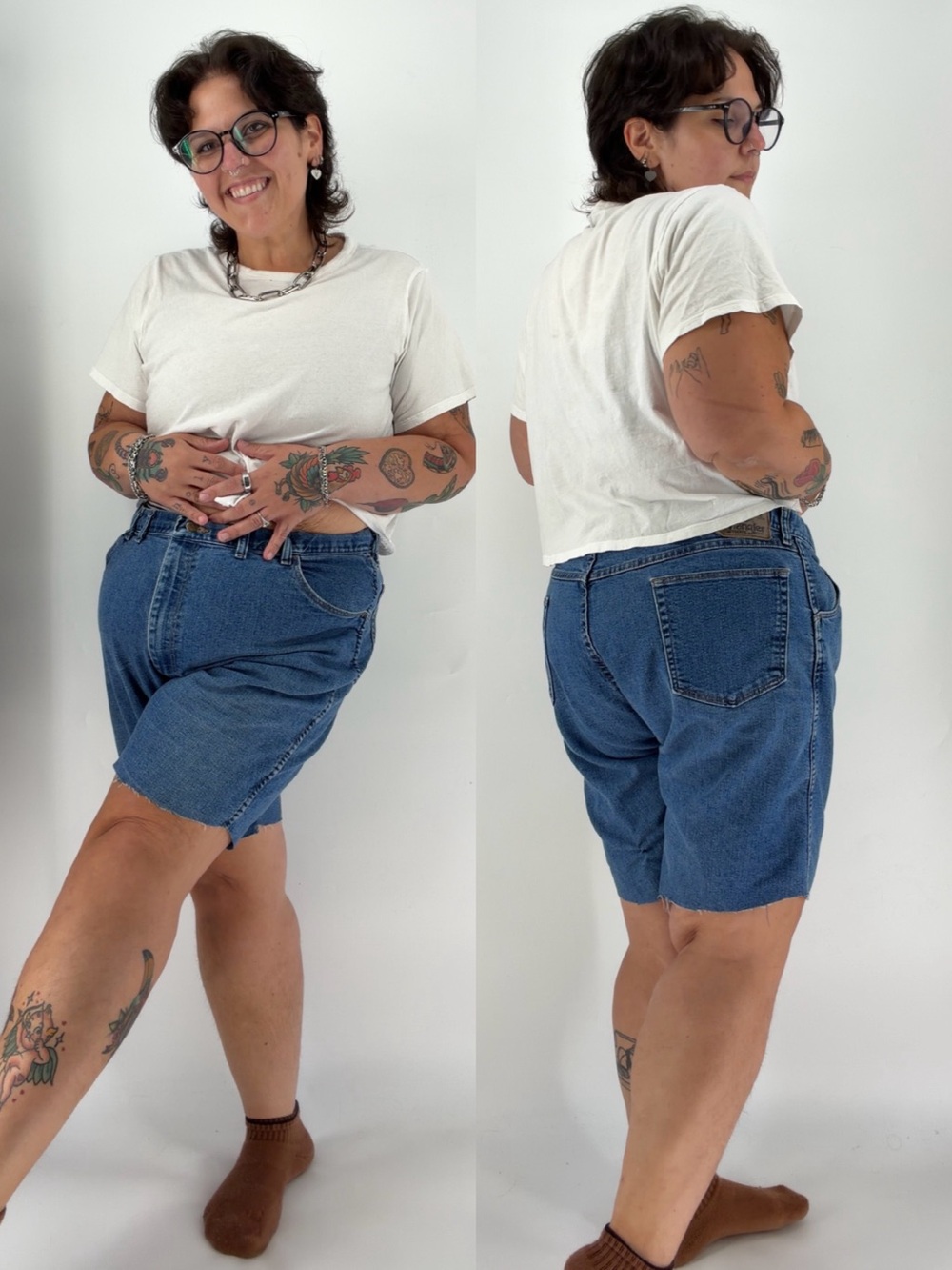 Vintage 90s Wrangler jorts mens 44x9 denim cutoff jean shorts raw hem plus size